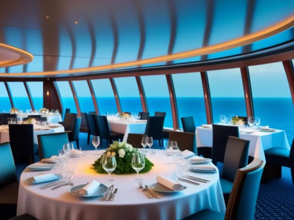 Elegante cocina de autor en cruceros con vista al mar y decoración marítima sofisticada