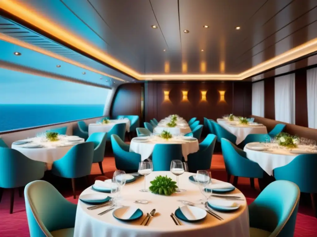 Elegante comedor de crucero con innovación en cenas temáticas cruceros