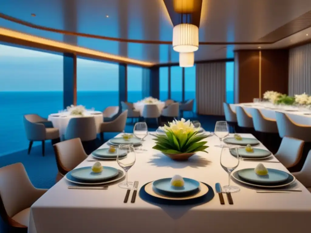 Elegante comedor de crucero con influencia gastronomía cruceros asiáticos