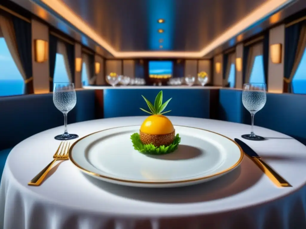 Un elegante comedor de crucero con ingredientes exclusivos en un plato sofisticado