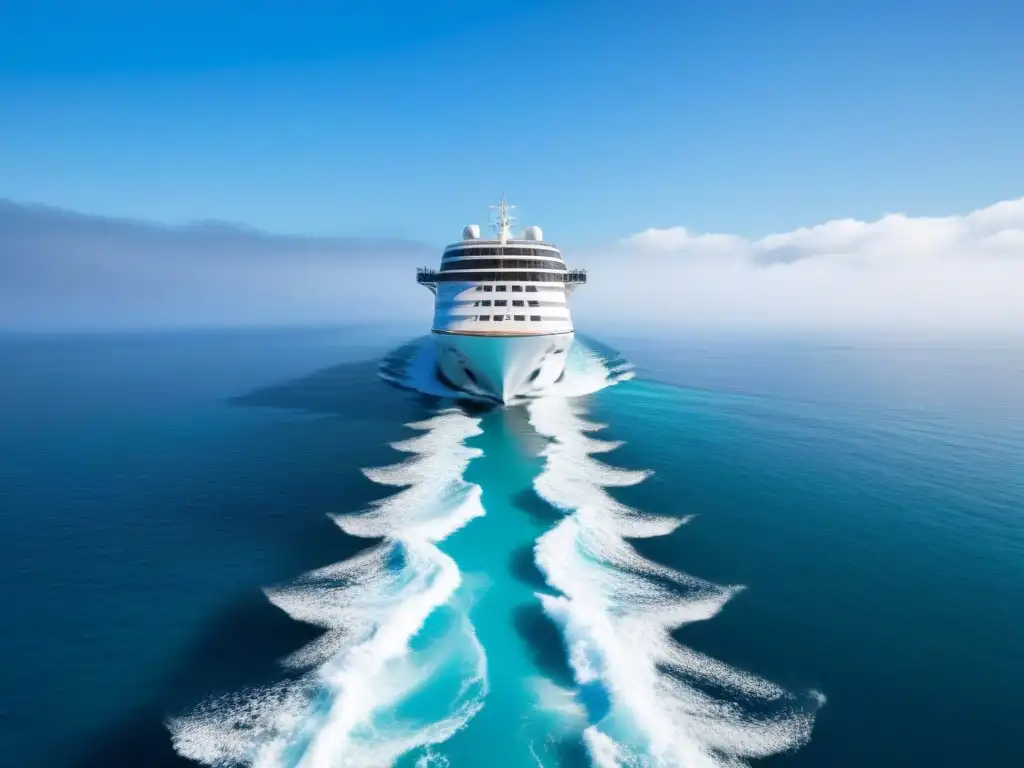 Elegante crucero navega en aguas turquesa, reflejando armonía con la naturaleza