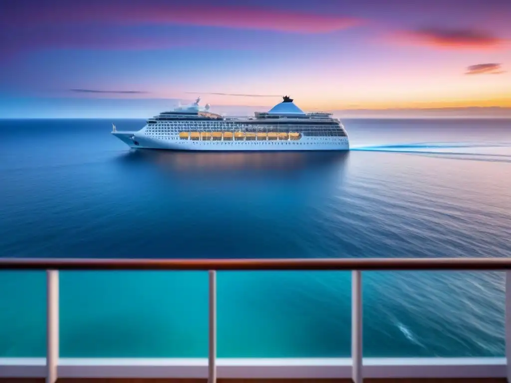 Un elegante crucero navegando en aguas cristalinas al atardecer