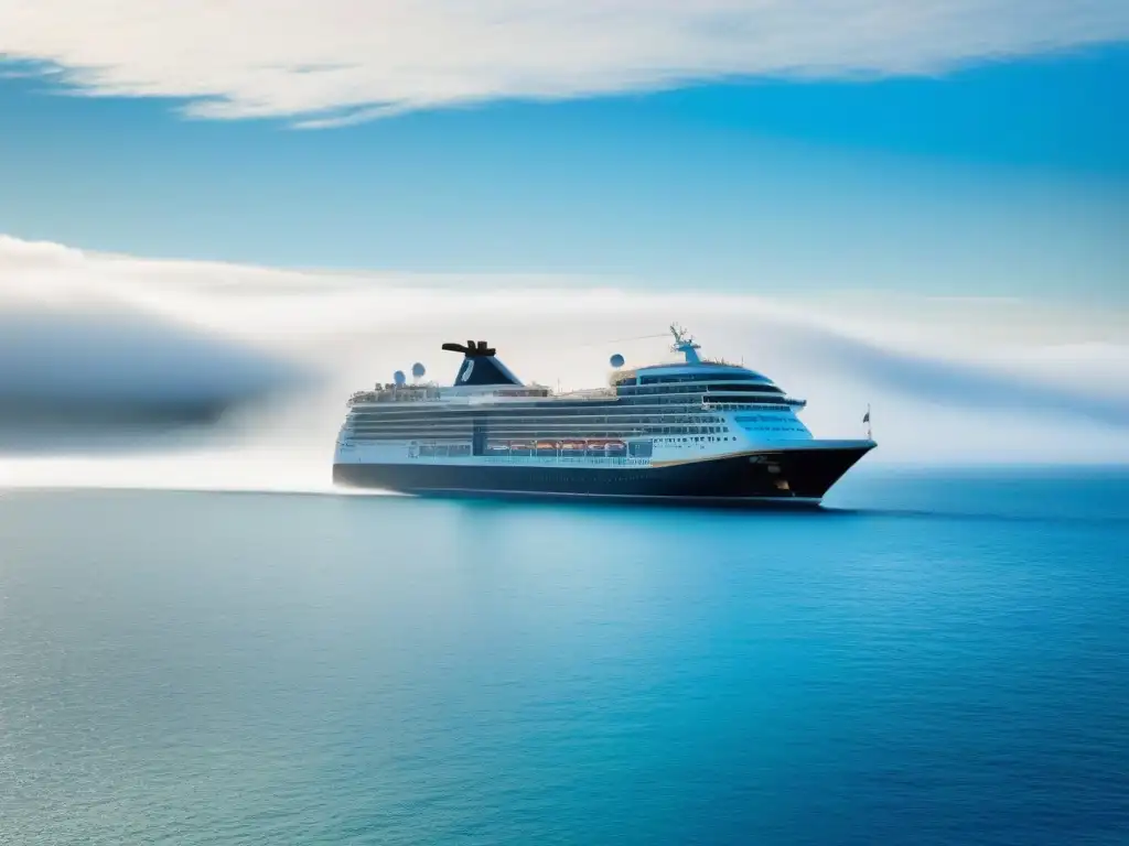 Un elegante crucero navegando en aguas cristalinas bajo un cielo azul despejado