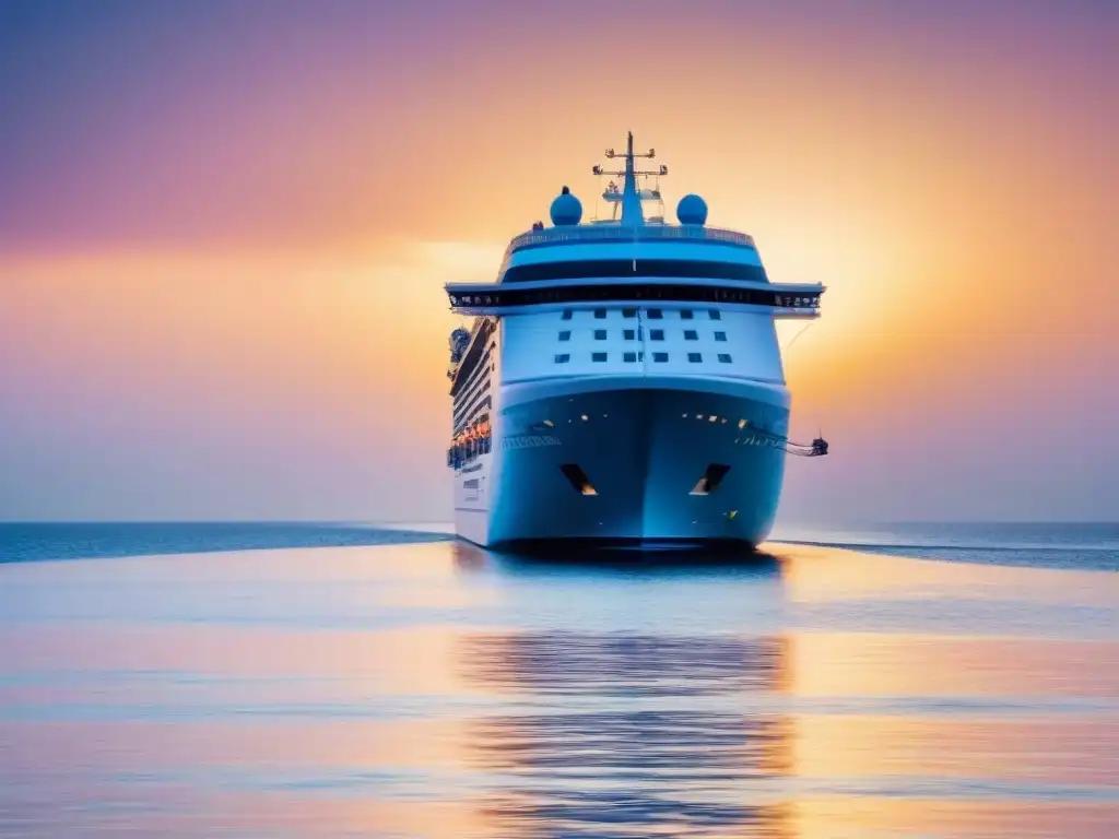 Un elegante crucero surcando aguas cristalinas al atardecer