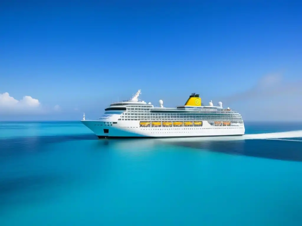 Un elegante crucero navegando en aguas turquesa, reflejando la tranquilidad del turismo marítimo