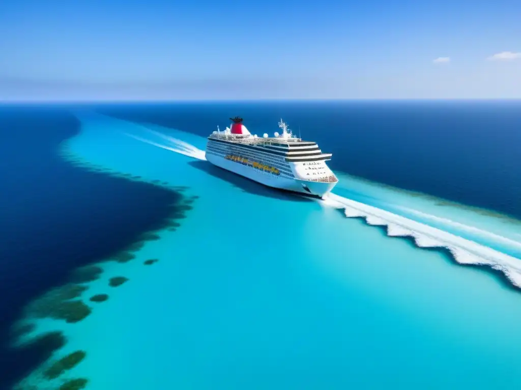 Un elegante crucero navegando en aguas turquesas, rodeado de vegetación vibrante y cielo azul