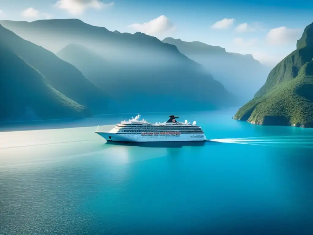 Un elegante crucero navegando en aguas turquesas, transmitiendo calma y bienestar