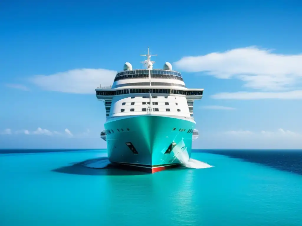 Un elegante crucero navegando en aguas turquesas, reflejando lujo y tranquilidad