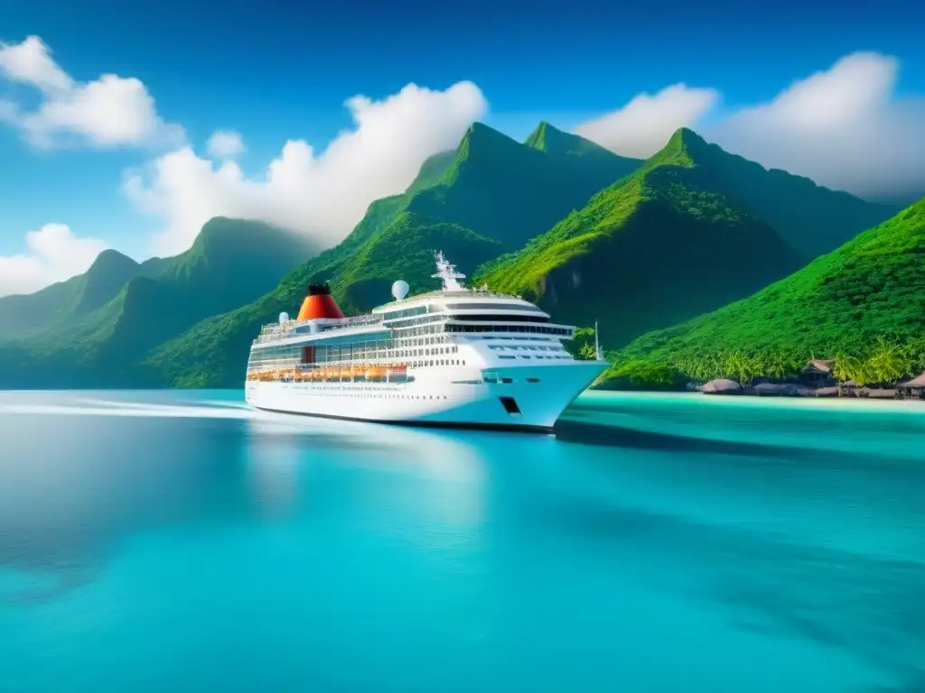 Un elegante crucero en aguas turquesas, rodeado de islas tropicales, para los mejores destinos exóticos cruceros aventureros