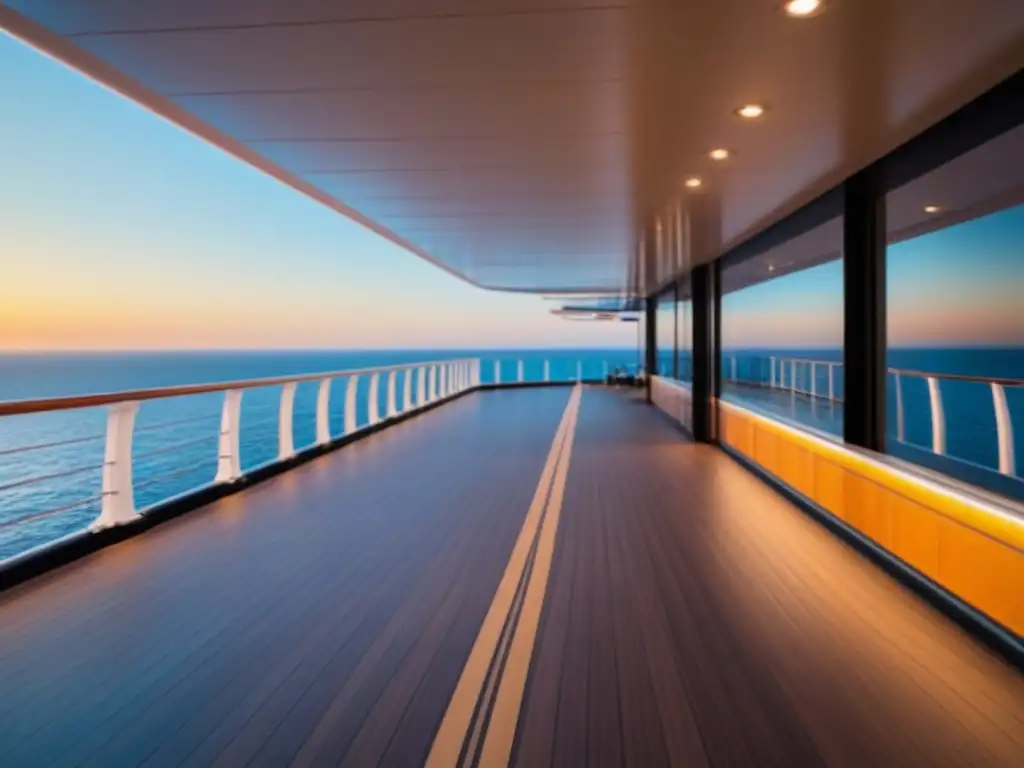 Un elegante crucero al atardecer, destacando su arquitectura moderna y la serenidad del mar