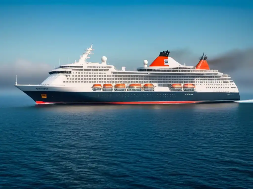 Elegante crucero navegando en calma, rodeado de una sutil luz, junto a un barco de la Guardia Costera