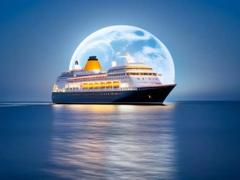 Un elegante crucero navegando bajo un cielo estrellado, con diseño de arte corporal sutil