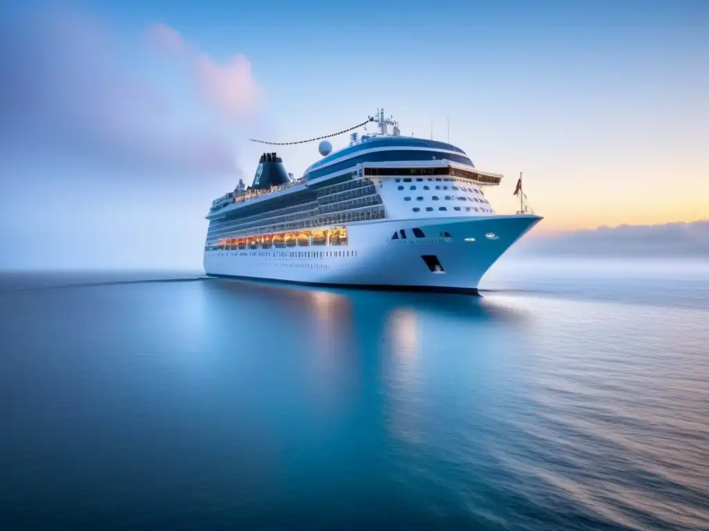 Un elegante crucero navegando bajo un cielo estrellado, reflejando calma y serenidad, ideal para eventos de graduación en cruceros