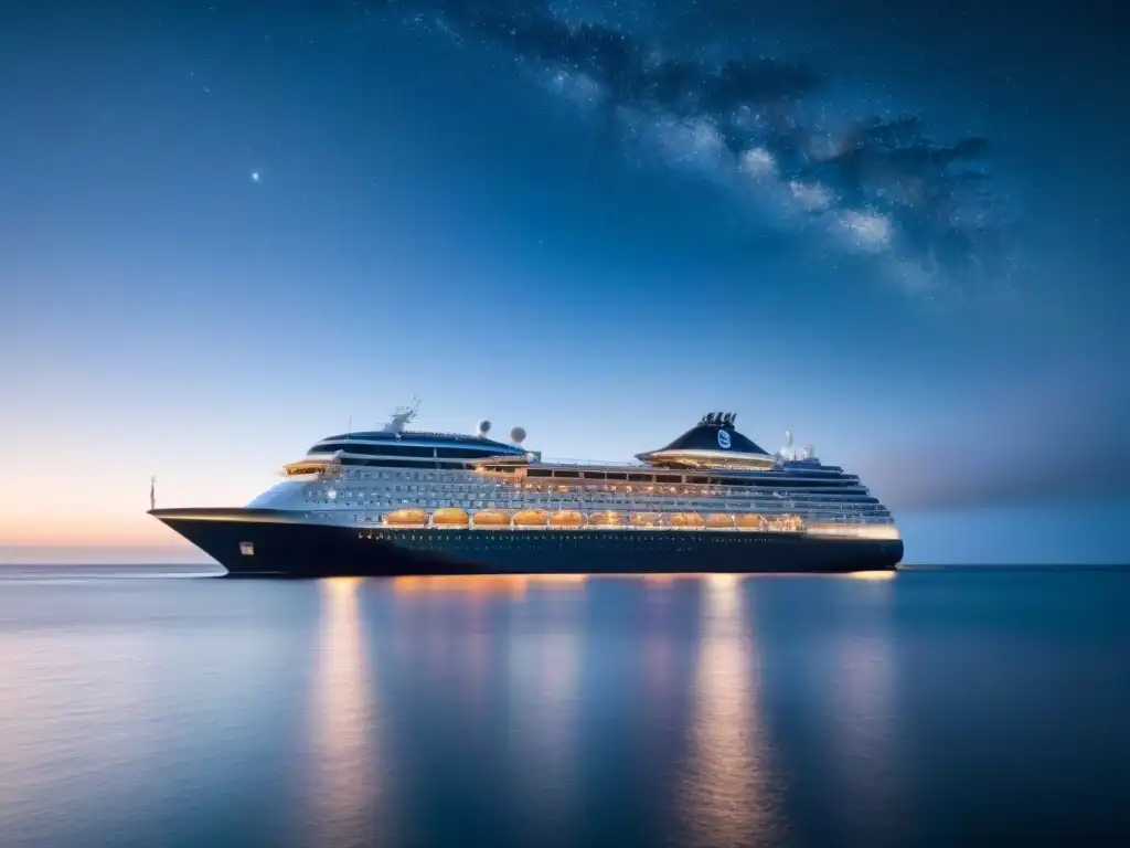 Un elegante crucero bajo un cielo estrellado, reflejando seguridad en el mar