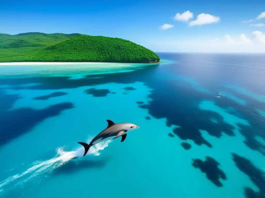 Un elegante crucero ecológico navegando en aguas turquesas, rodeado de exuberante vegetación en una isla tropical