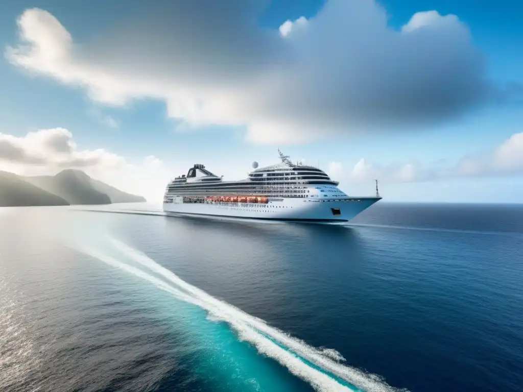 Crucero de lujo en el Caribe: elegancia y exclusividad Un elegante crucero de lujo surcando aguas cristalinas en el Caribe, con diseño moderno y servicios exclusivos cruceros lujo