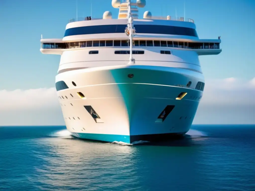 Crucero de lujo en el mar: exclusividad y sofisticación Un elegante crucero de lujo navegando en un mar tranquilo bajo un cielo azul