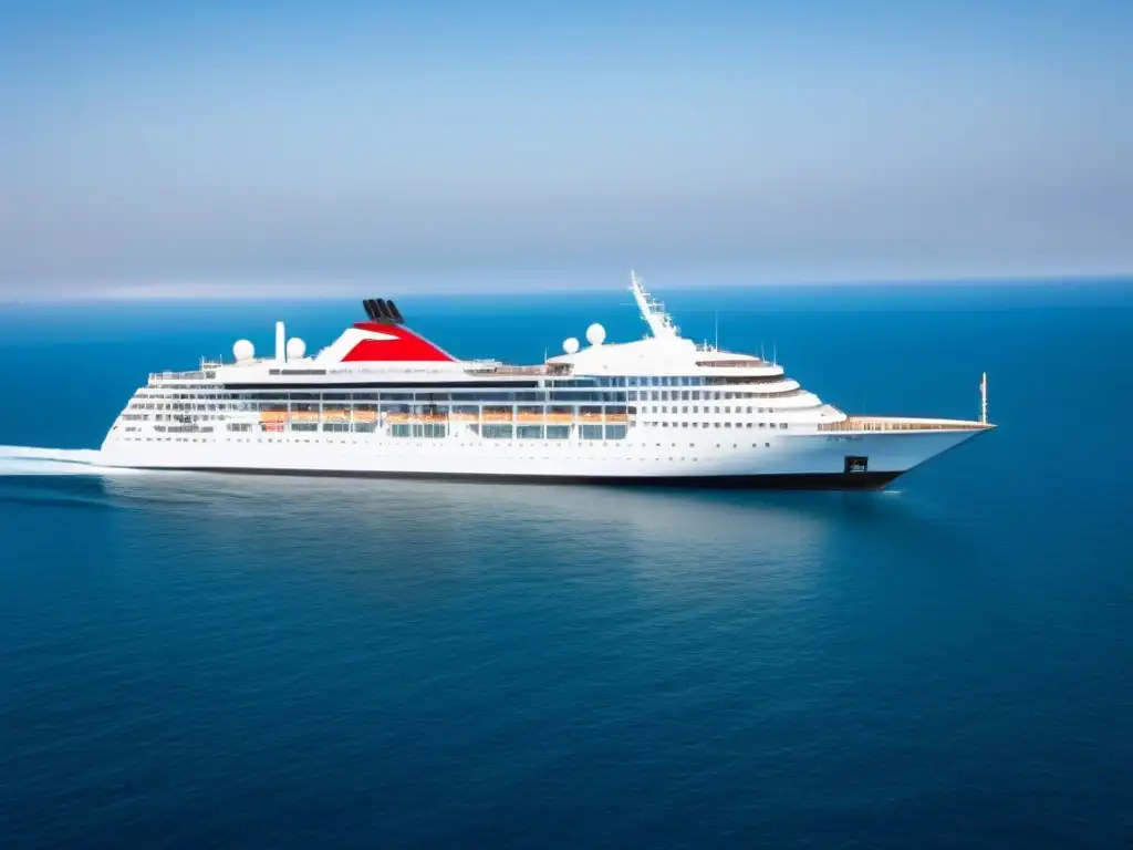 Un elegante crucero de lujo en el Mar Negro, surcando aguas serenas bajo un cielo azul