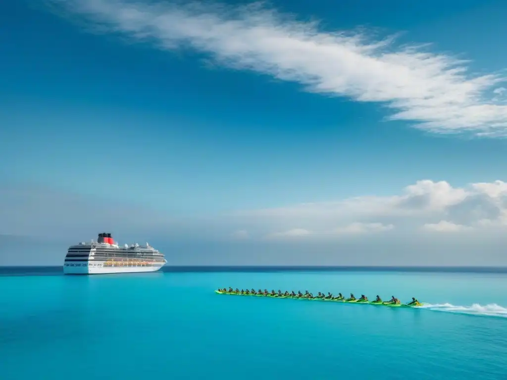 Elegante crucero de lujo con nadadores en torneos de natación, aguas cristalinas