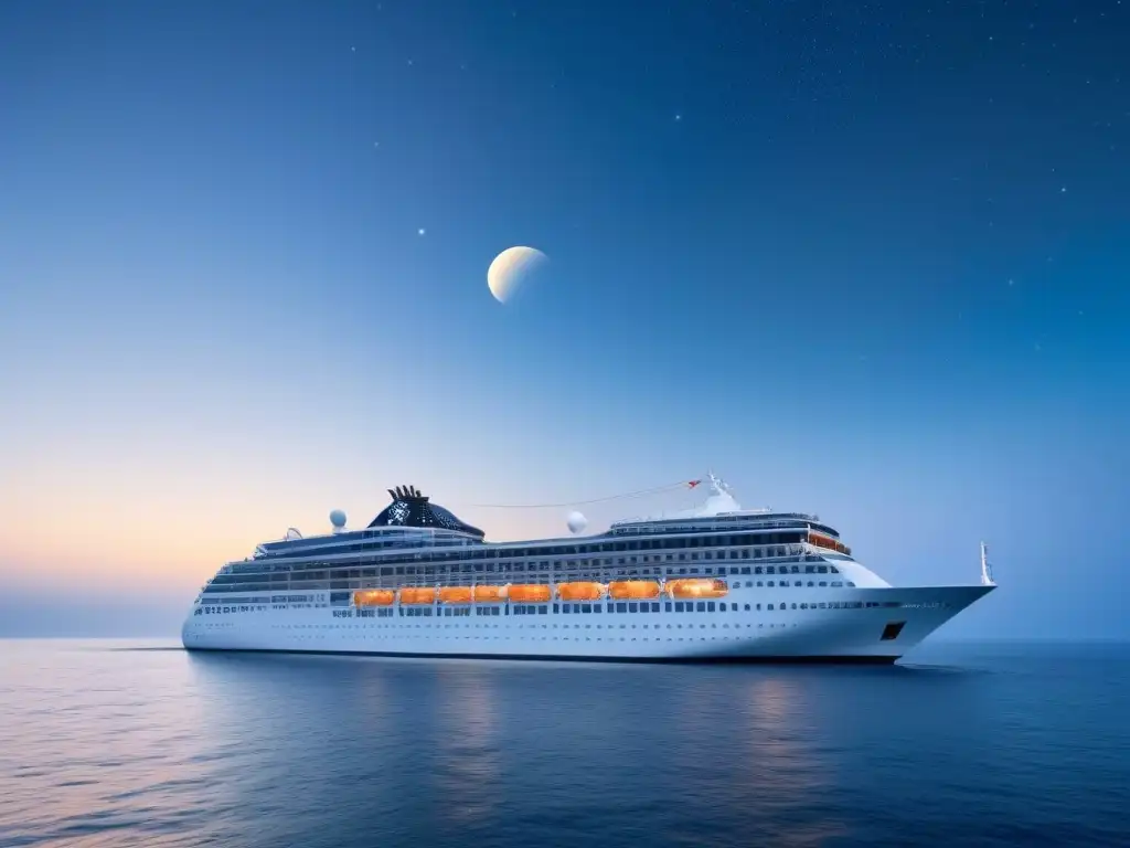 Un elegante crucero navegando bajo la luna en las mejores temporadas de navegación cruceros