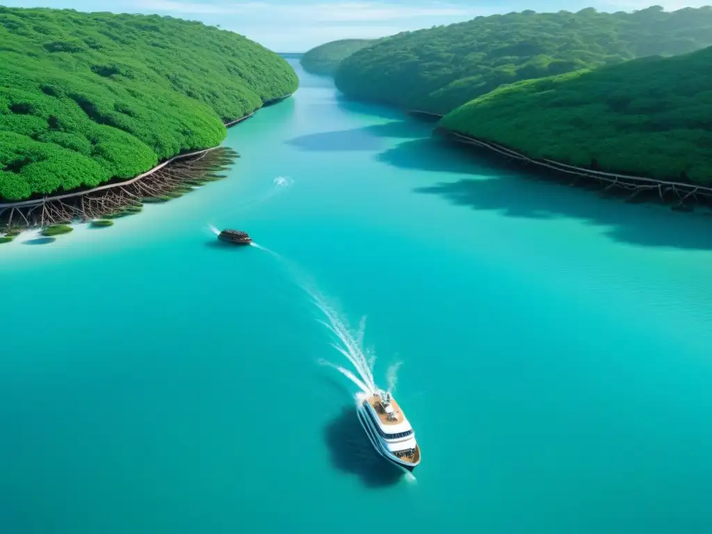 Un elegante crucero navegando entre manglares y tortugas marinas