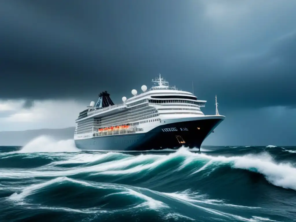 Elegante crucero enfrenta tormenta marina con preparación ante fenómenos meteorológicos