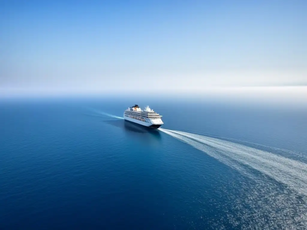 Un elegante crucero en un vasto mar azul, resaltando la conservación del agua y la armonía con el medio ambiente