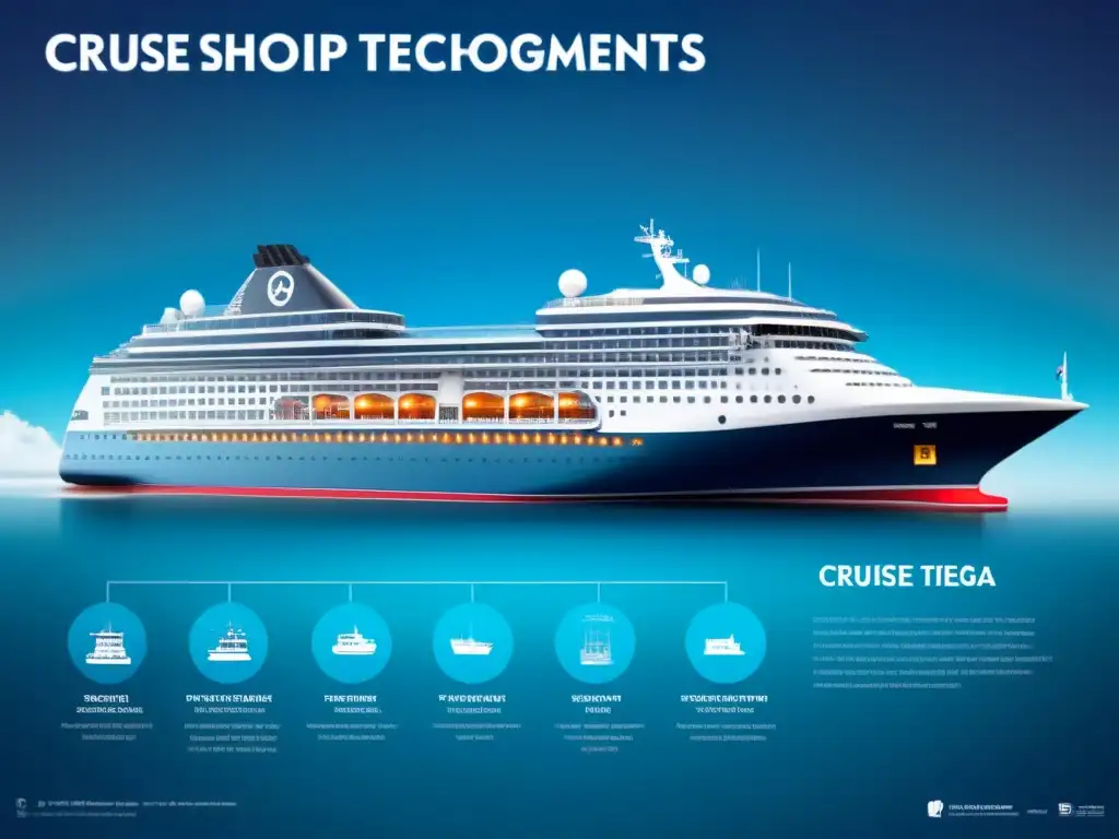 Infografía elegante que muestra la evolución de cruceros última década: de modelos antiguos a naves futuristas con tecnología avanzada