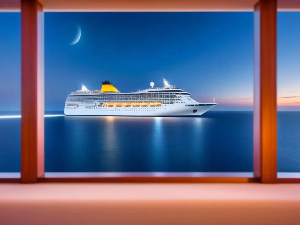 Crucero nocturno: elegancia y serenidad en las estrellas Un elegante diseño experiencia crucero itinerario navegando bajo un cielo estrellado en aguas tranquilas