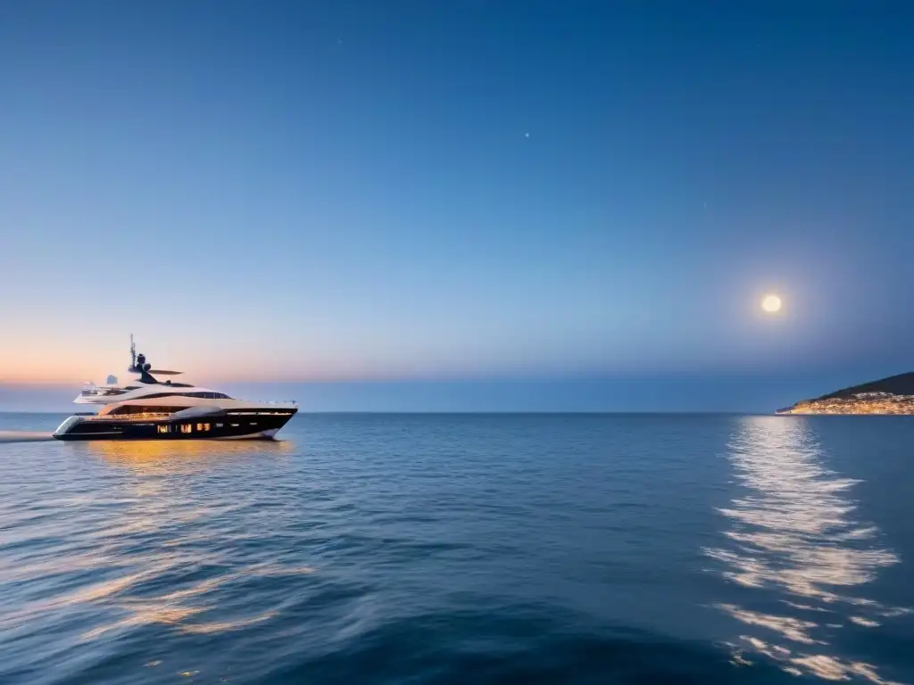 Elegante festival marítimo nocturno de lujo en un yate iluminado bajo la luna