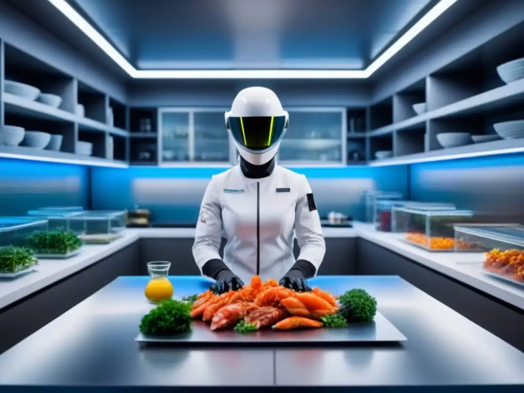 Un elegante menú personalizado con inteligencia artificial en una cocina futurista