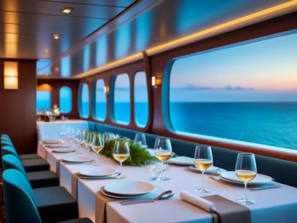 Elegante mesa de crucero con vajilla fina y comida gourmet