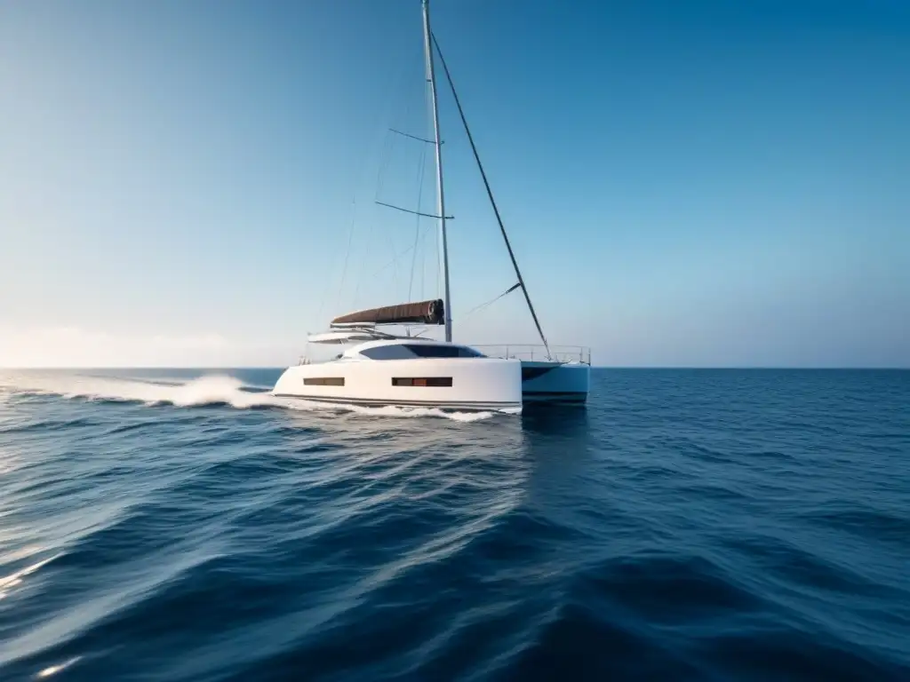 Un elegante y moderno yate navegando en calma en el mar, transmitiendo paz y seguridad