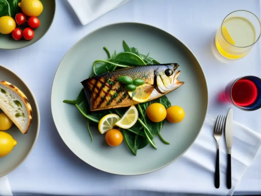 Una elegante presentación de platos mediterráneos frescos y coloridos en un crucero marítimo