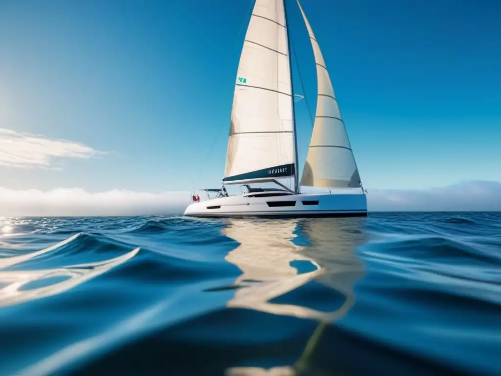 Elegante velero ecológico con tecnología avanzada y ropa impermeable para aventuras marítimas en aguas cristalinas y cielo azul