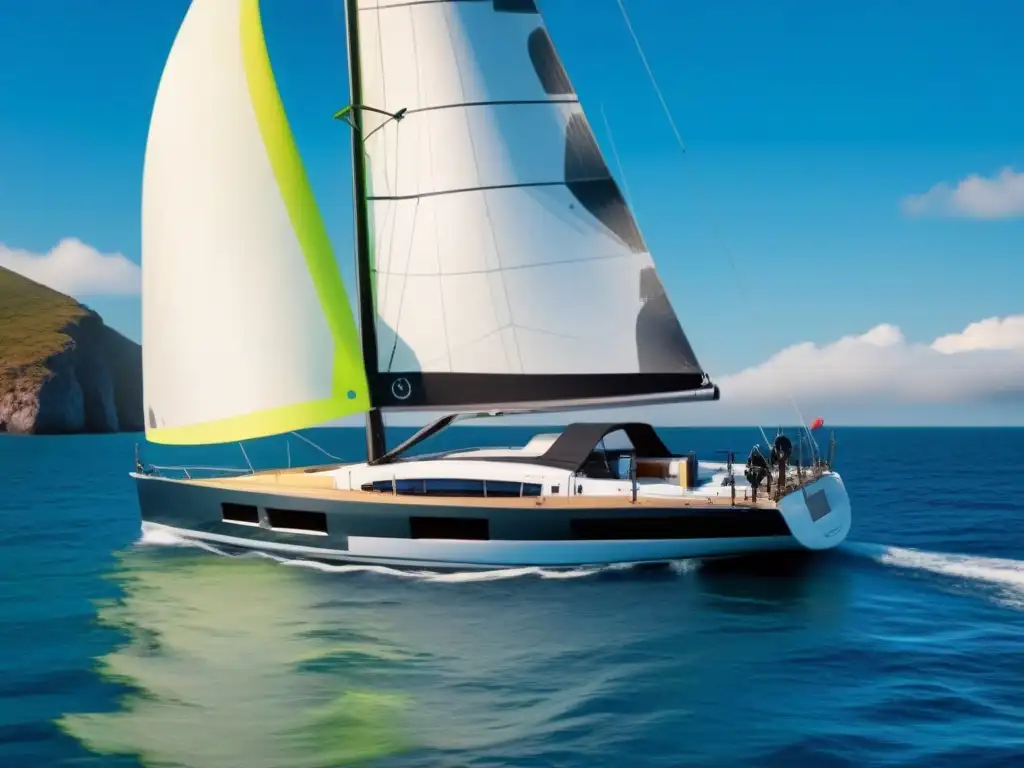 Elegante velero de vela ligera con tecnología avanzada navegando en un mar azul calmado