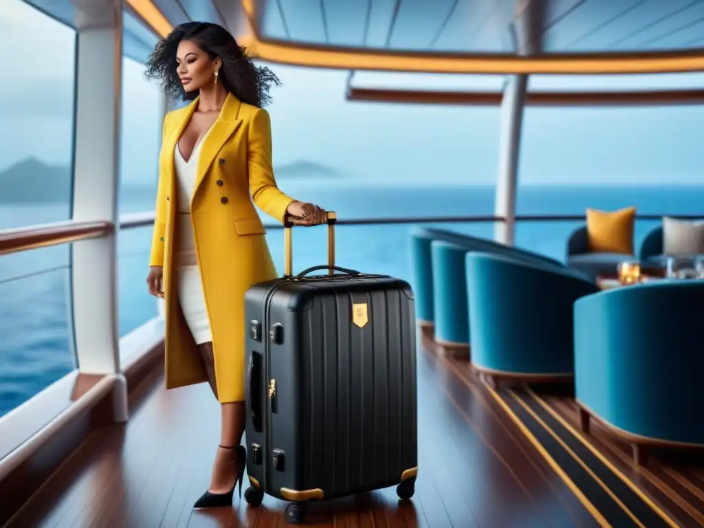 Elegantes maletas Premium para Crucero en cubierta de lujo, negro mate con detalles dorados