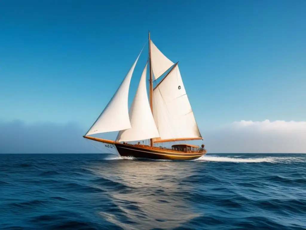 Una embarcación de vela tradicional surca serena el mar, evocando la belleza de las competiciones marítimas tradicionales vela