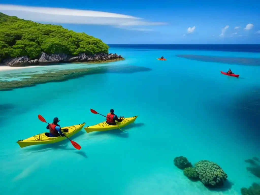 Una emocionante aventura en kayak y corales: kayaks surcando aguas cristalinas rodeadas de vibrante vida marina