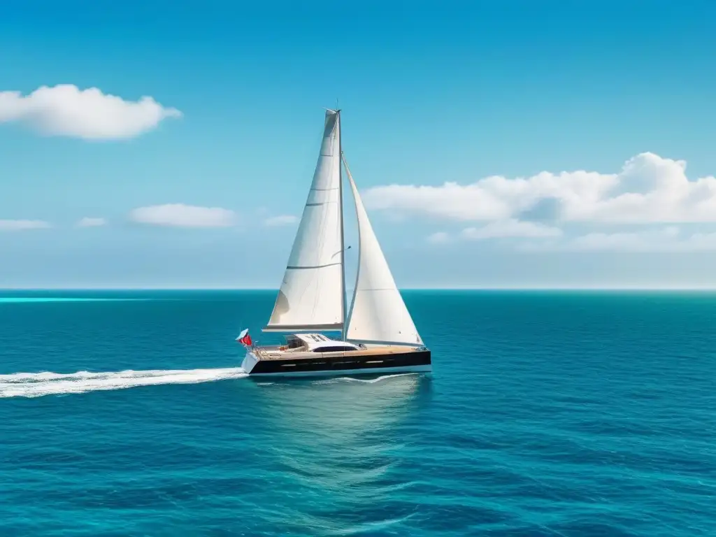 Emocionante vela turismo marítimo en aguas cristalinas con un moderno velero surcando el mar hacia un horizonte de islas verdes