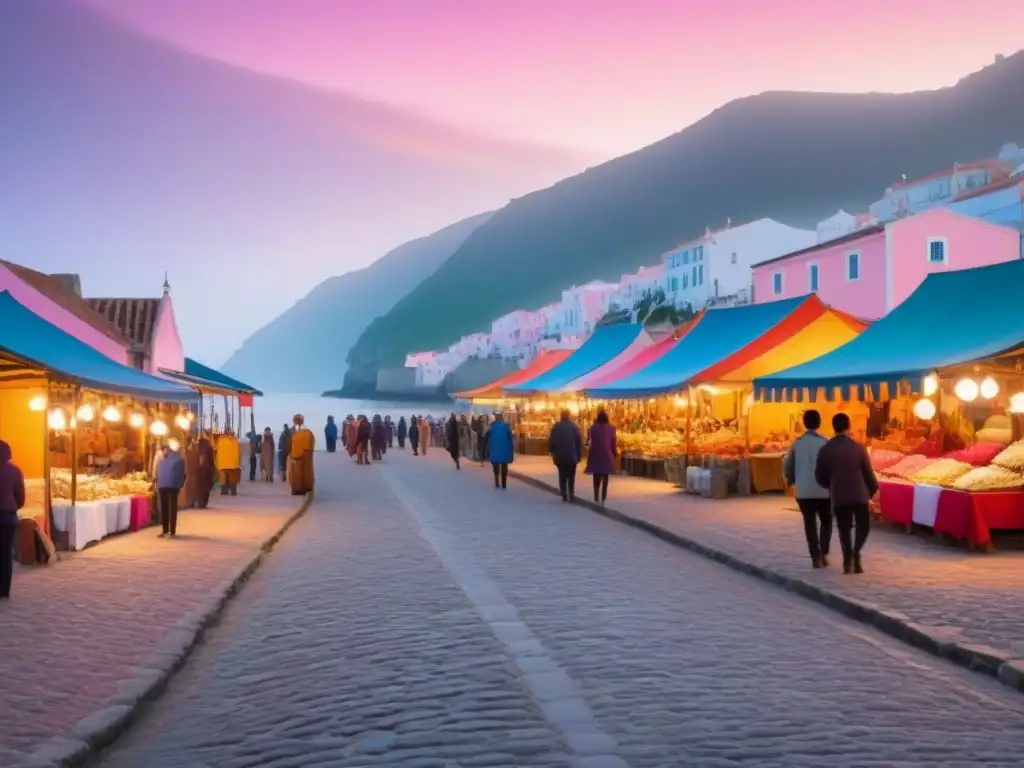 Un encantador amanecer en un pueblo costero lleno de color y vida