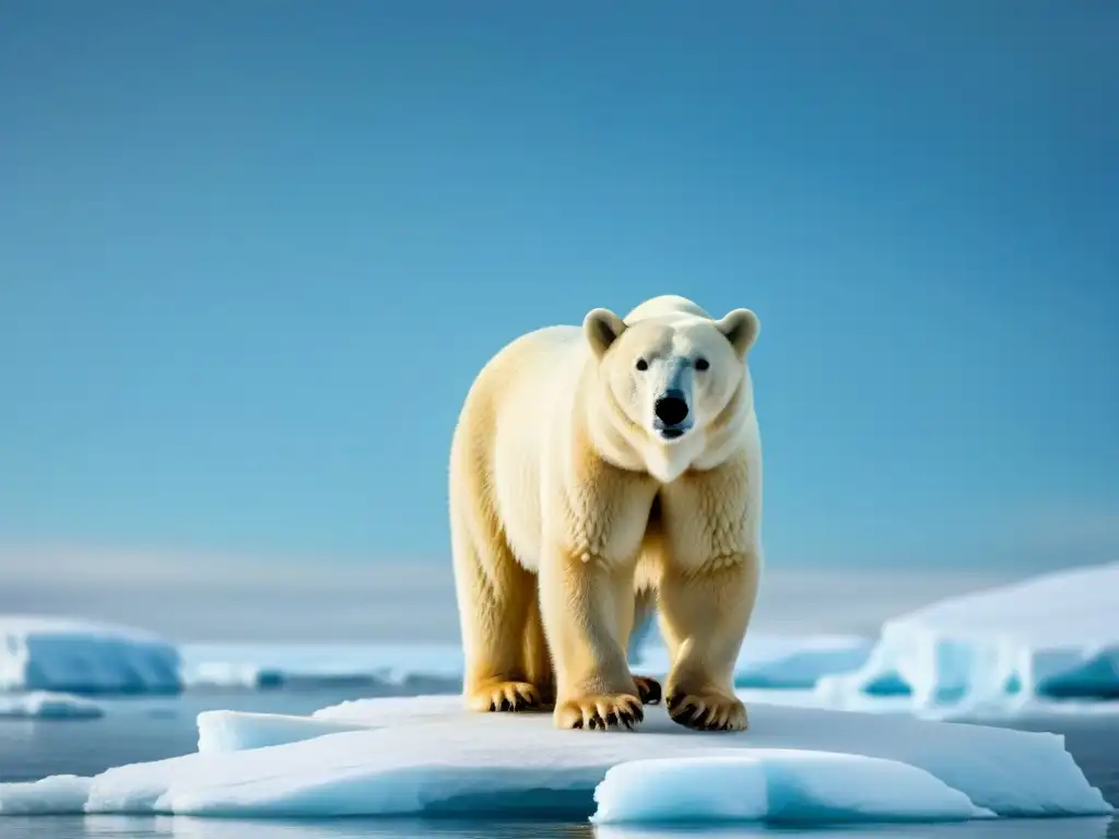 Encuentros salvajes en crucero polar: ilustración minimalista de un majestuoso oso polar en un témpano de hielo en el Ártico