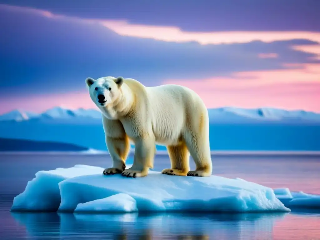 Encuentros salvajes en crucero polar: majestuoso oso polar en el Ártico al atardecer rosado