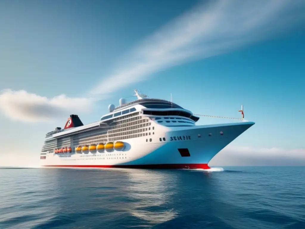 Energía renovable en cruceros: Un crucero moderno con paneles solares navegando en aguas cristalinas bajo el sol radiante