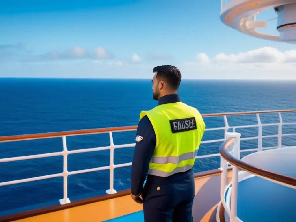 Entrenamiento de seguridad en cruceros: Tripulación diversa practica protocolos de seguridad en la cubierta del barco