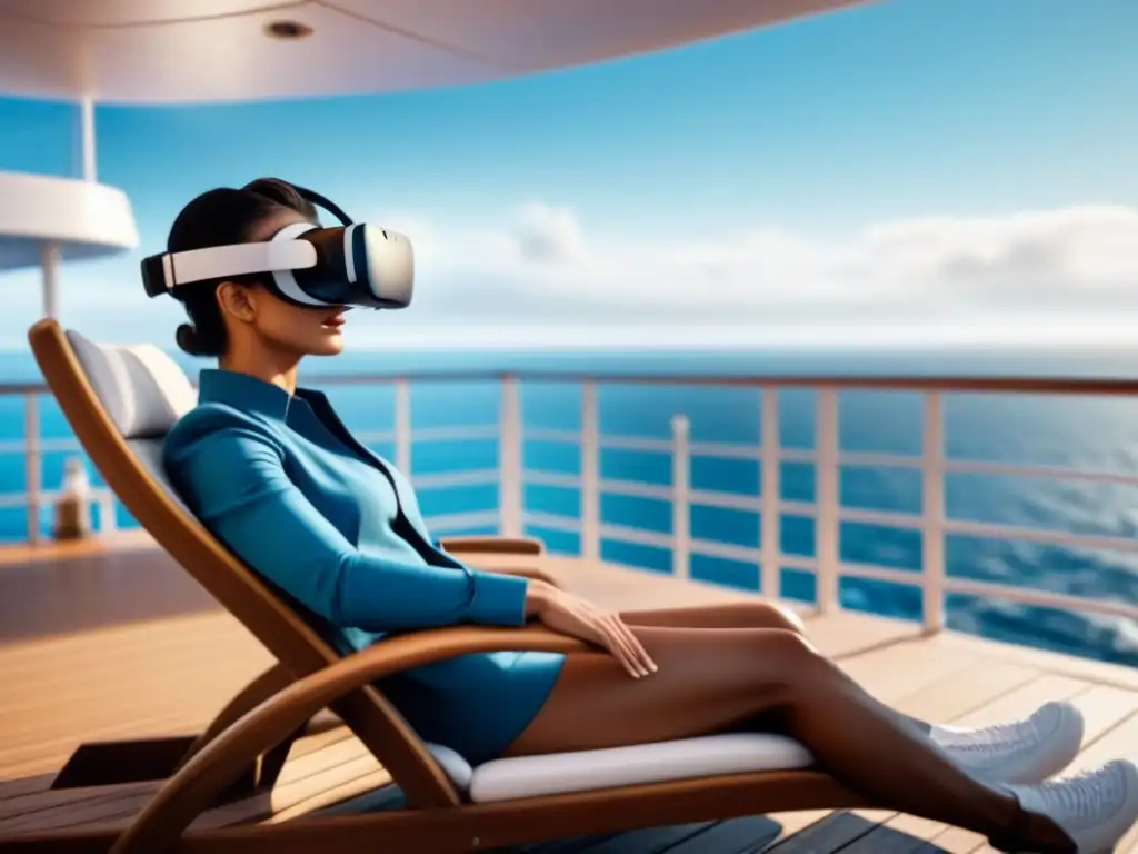 Disfruta del entretenimiento virtual en cruceros marítimos con un moderno auricular de realidad virtual en cubierta