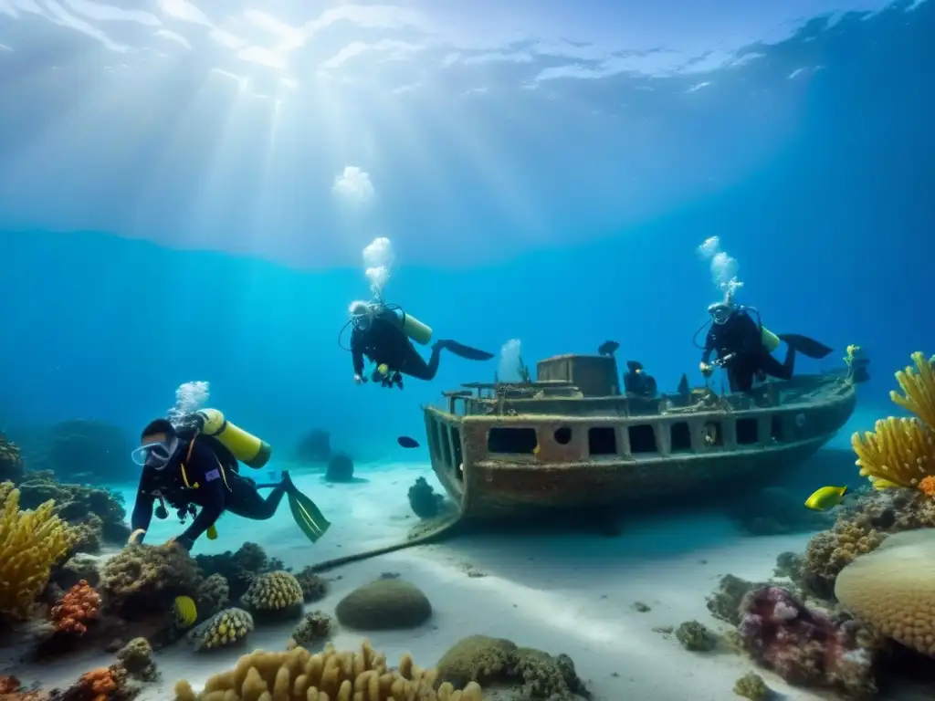 Un equipo de arqueólogos submarinos preserva la historia naval al excavar un pecio rodeado de peces y corales coloridos