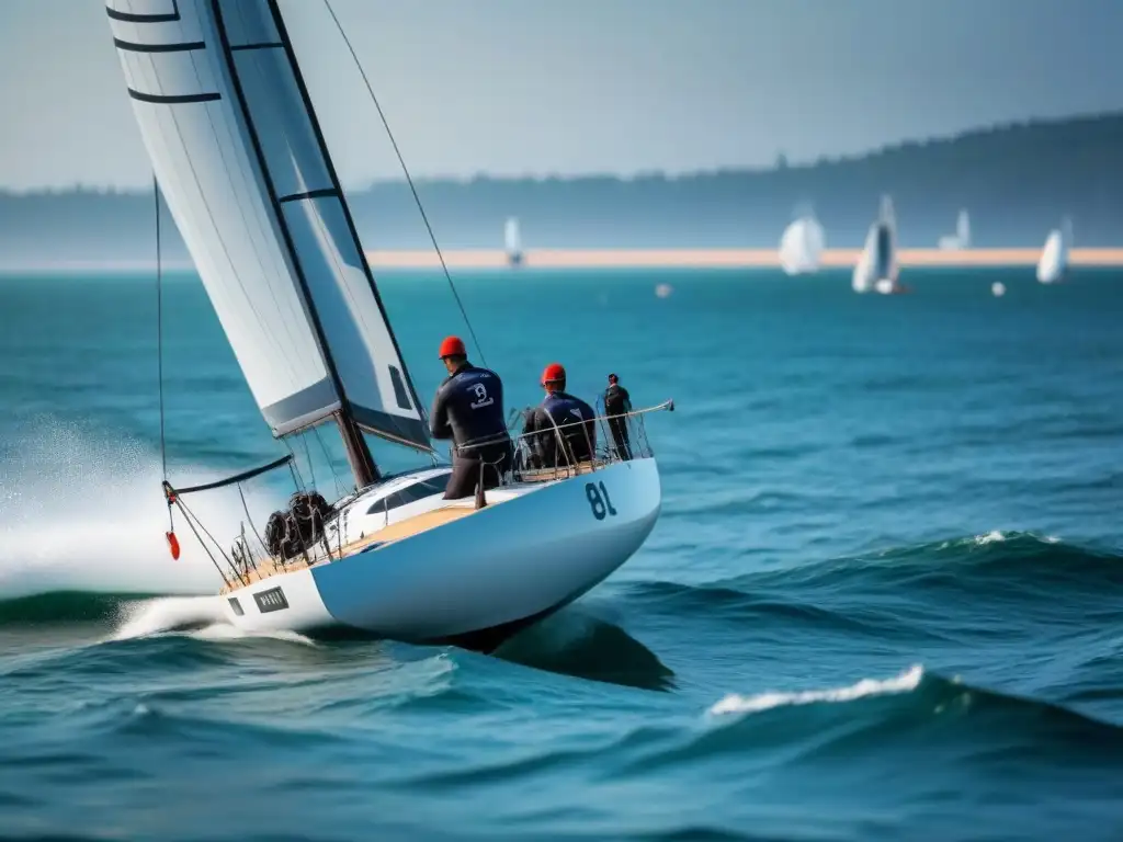 Equipo de regata preparando minuciosamente el velero antes de competir