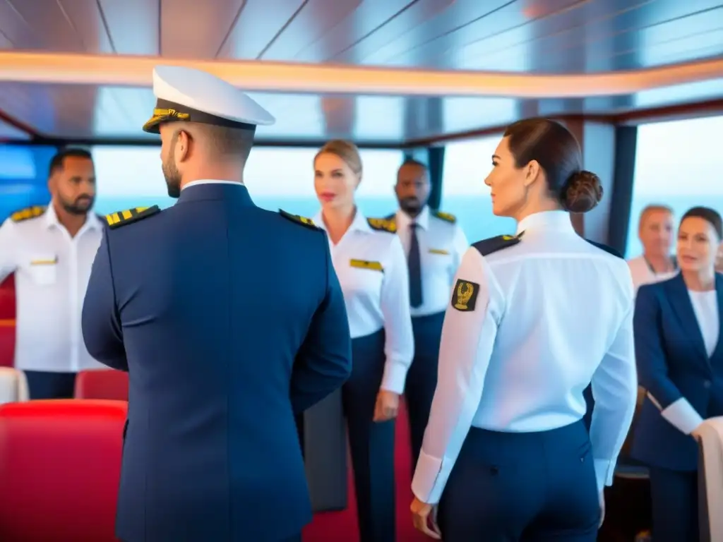 Equipo de seguridad de cruceros en acción, coordinación y preparación para emergencias a bordo