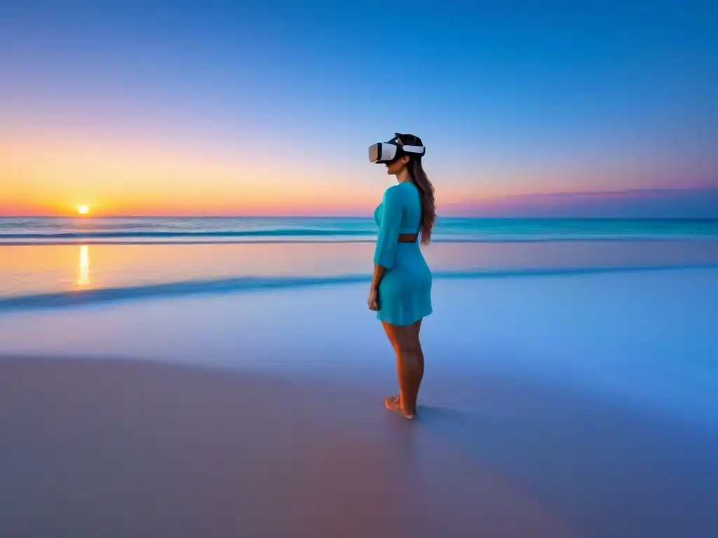 Un escape virtual a la playa en un atardecer sereno